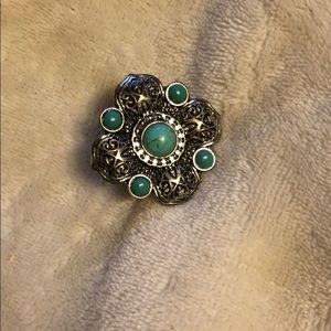 Turquoise and silver elastic ring